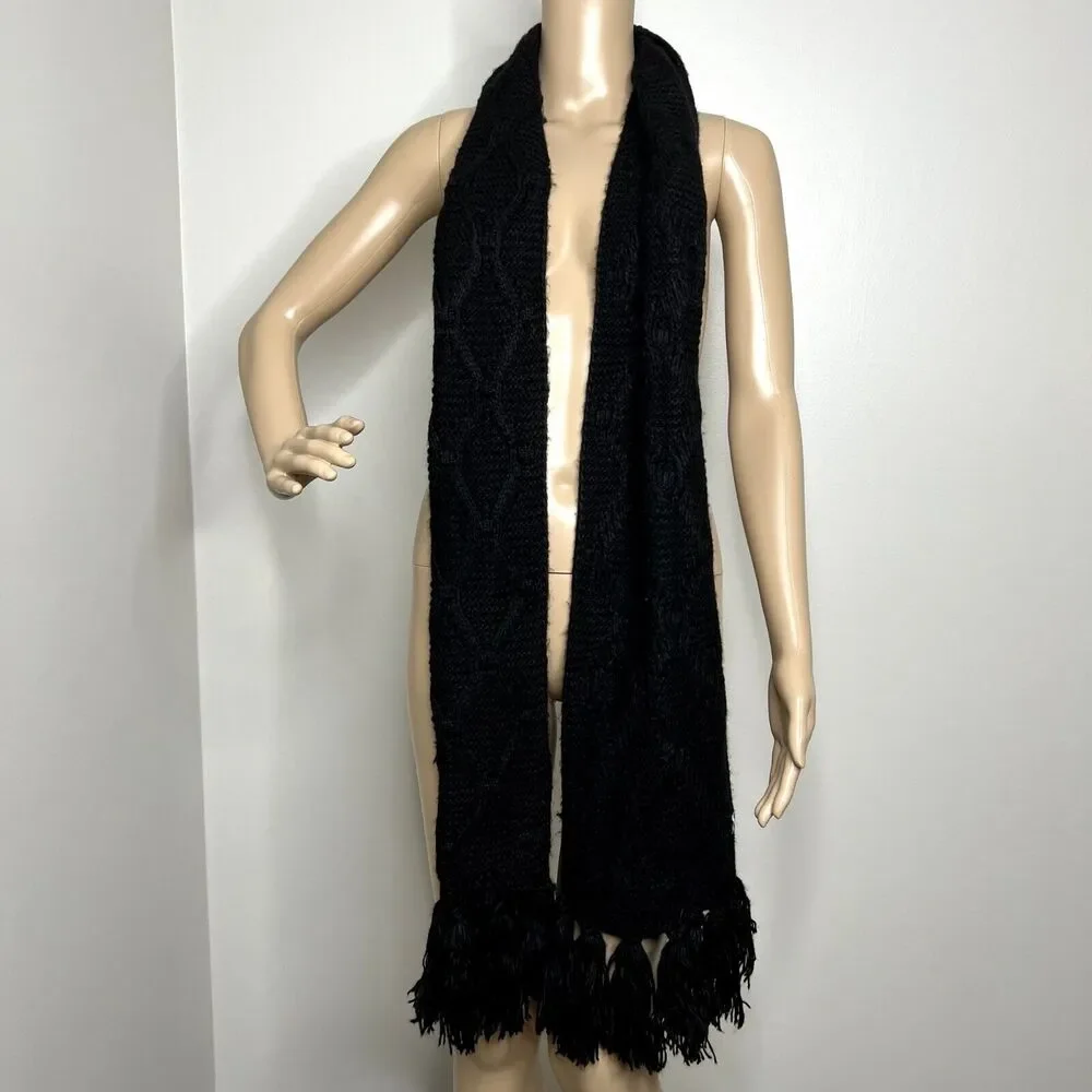 Black Knit Tassel Scarf